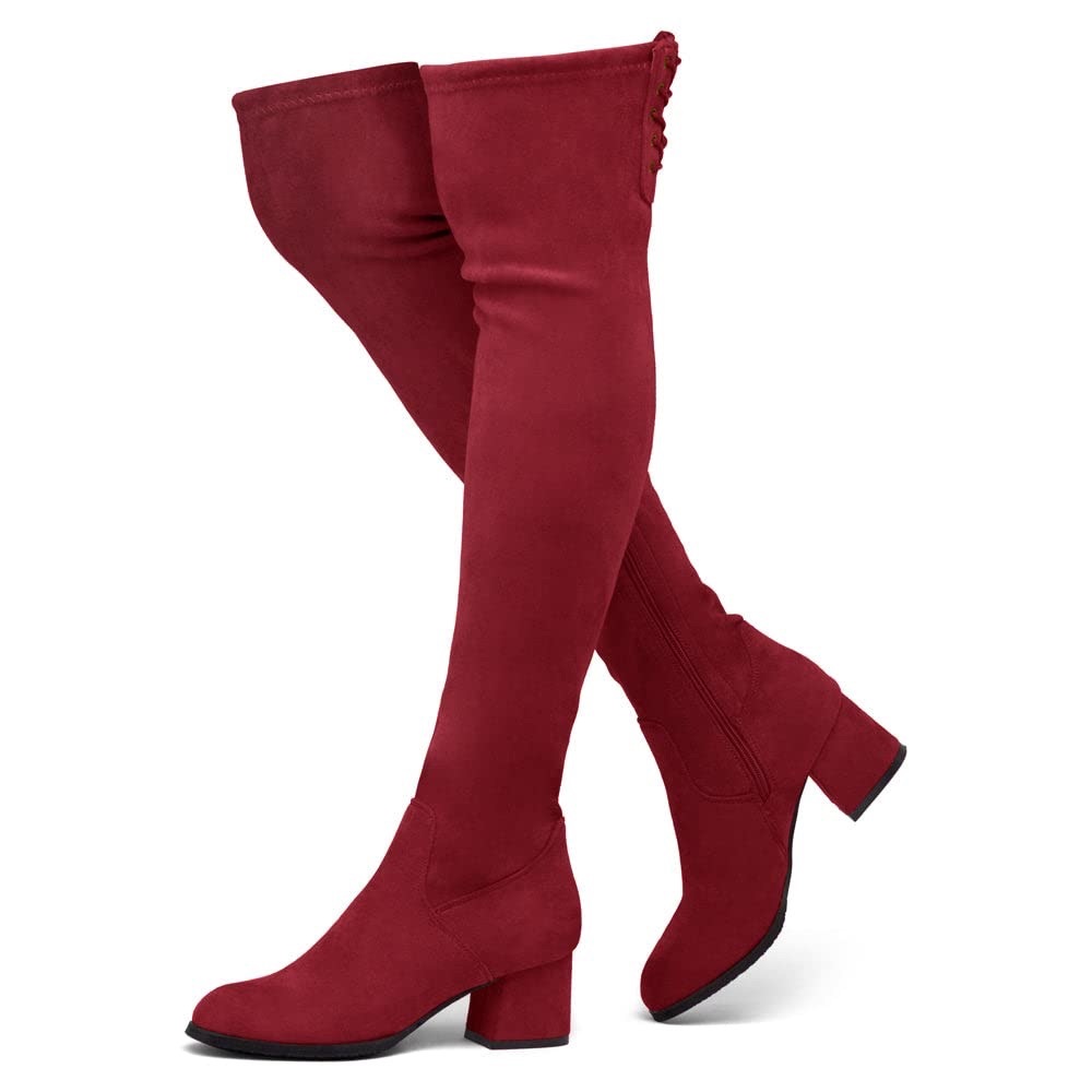 New CARAA Elegant Red Suede Over-the-Knee Boots, size 6